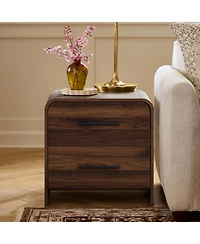 LuxenHome Walnut Finish 2-Drawer Nightstand & End Table, Engineered Wood with Rounded Corners