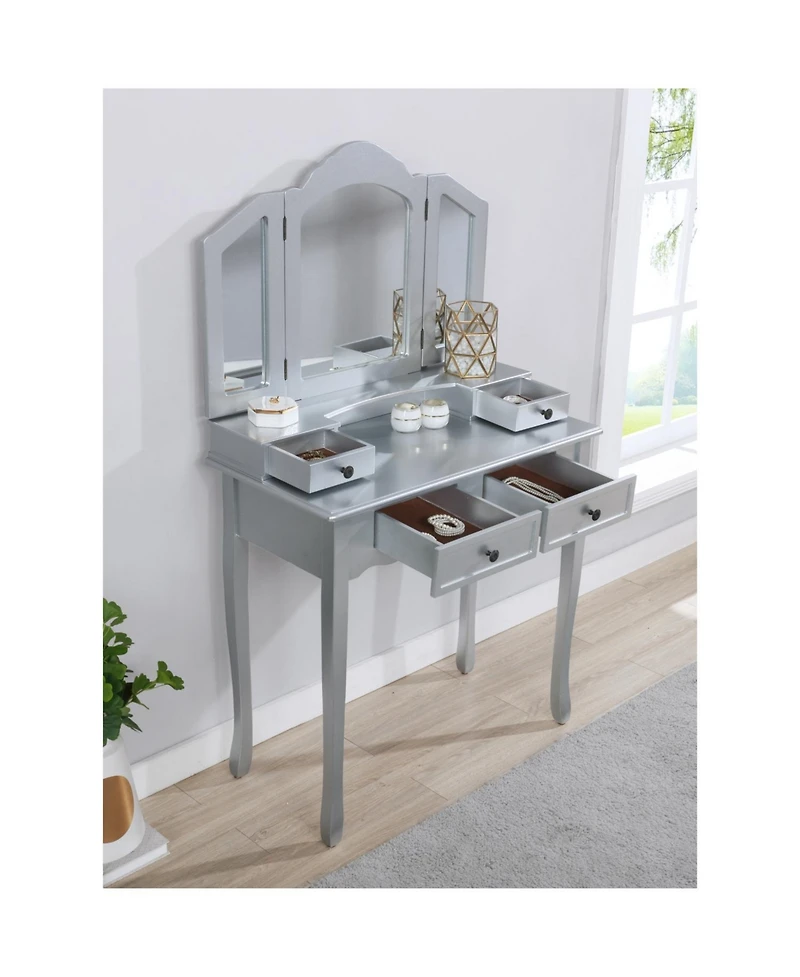 Streamdale Furniture Sanlo Wooden Vanity Make Up Table and Stool Set