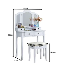 Streamdale Furniture Streamdale Sanlo Wooden Vanity Make Up Table and Stool Set, White