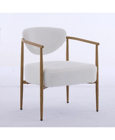 Streamdale Furniture White teddy velvet dining chair with metal frame and wood grain finish