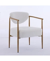 Streamdale Furniture White teddy velvet dining chair with metal frame and wood grain finish