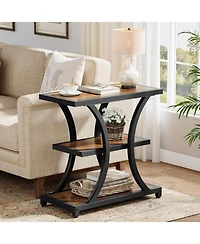 Tribesigns End Table with Storage Set of 2, 3-Tier Side Table with Geometric Metal Design, Industrial Nightstand