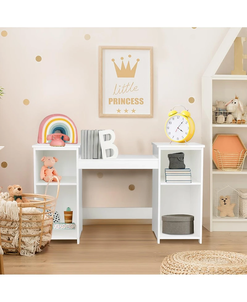 Costway Vanity Table Set Makeup Dressing Kids Girls Study Table Tri Folding Mirror