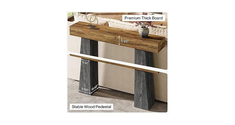 Tribesigns Farmhouse Entryway Table, 63-Inch Long Wooden Sofa Console Table, Rustic Console Behind Couch