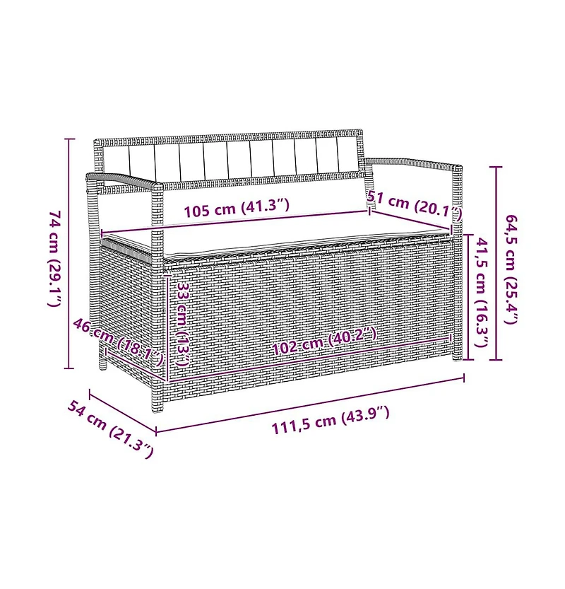 vidaXL Garden Storage Bench with Cushion Grey Poly Rattan