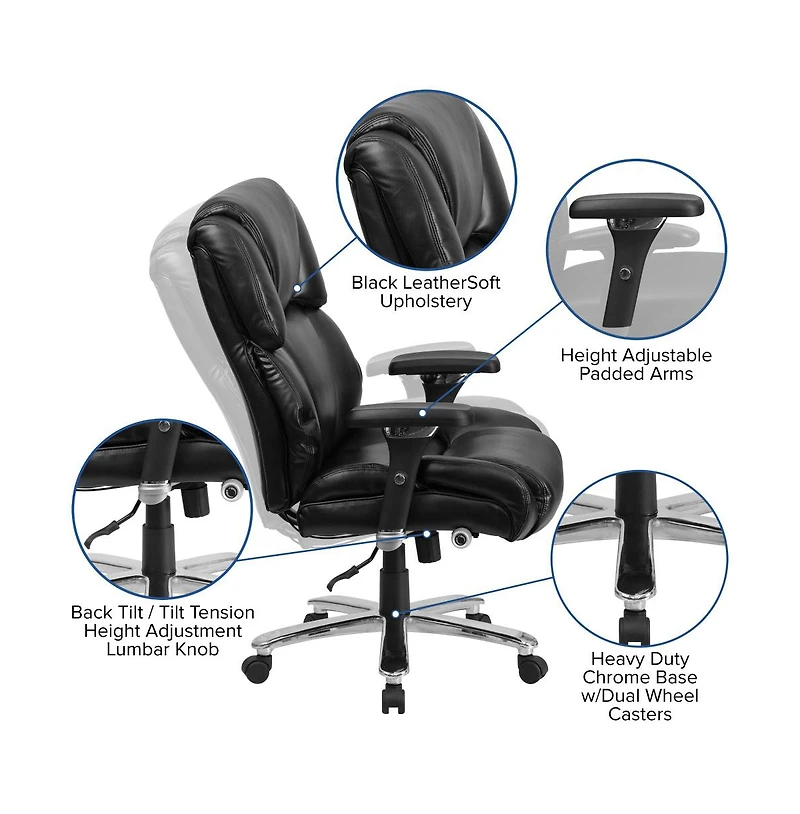 Emma+Oliver + 400 lb Big & Tall + Upholstered (Tufted) + Lumbar Knob Ergonomic + Office Chair