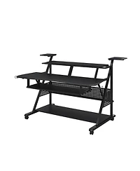 Flynama Willow Black Finish Music Desk with 40Inch Keyboard Tray and Storage Shelves
