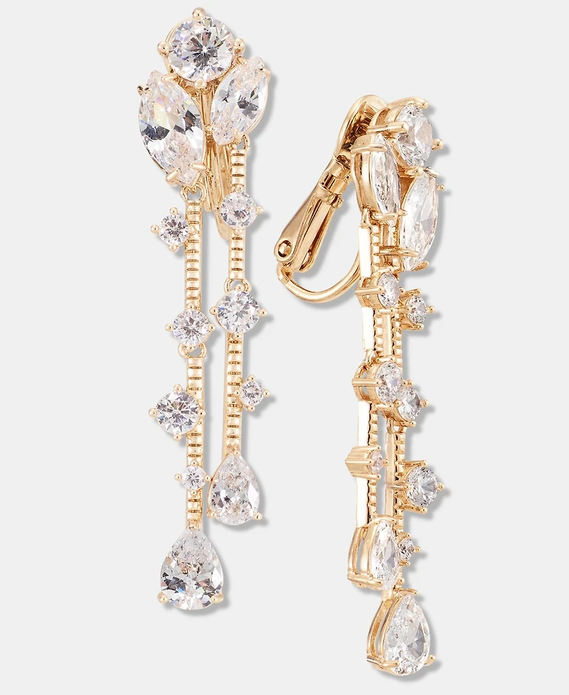 Anne Klein Crystal Cluster Clip-On Linear Drop Earrings