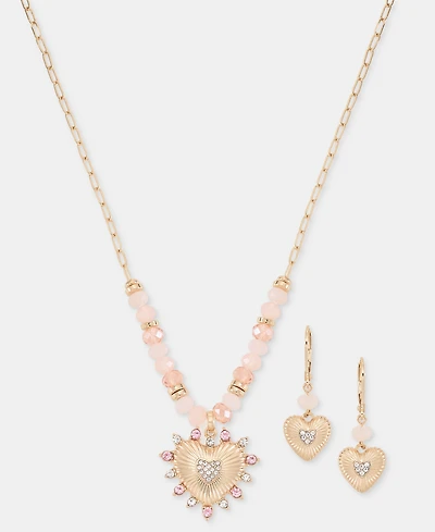 Anne Klein Crystal Heart Beaded Pendant Necklace & Drop Earrings Set