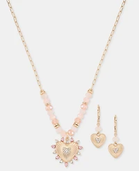 Anne Klein Crystal Heart Beaded Pendant Necklace & Drop Earrings Set
