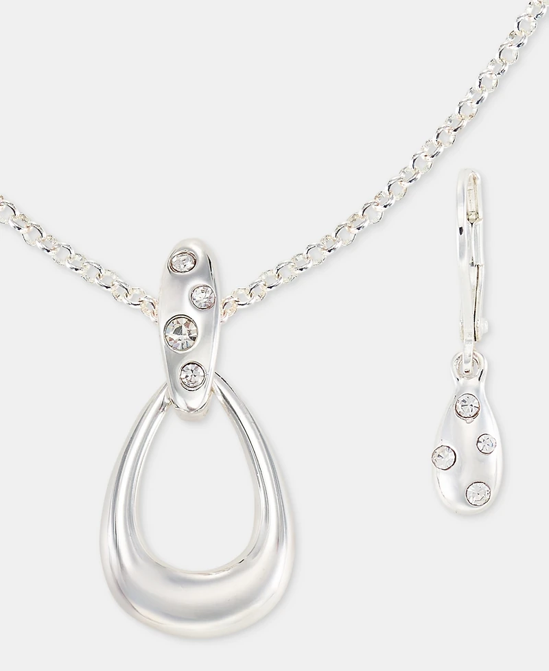 Anne Klein Crystal Open Pendant Necklace & Drop Earrings Set