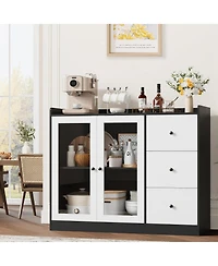 Gaomon Sideboard Buffet Cabinet with Storage, 43" Coffee Bar Cabinet with Glass Doors and 3 Drawers