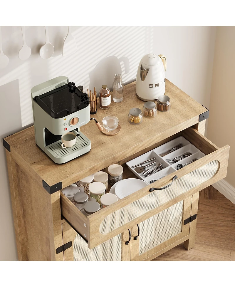 gaomon Rattan Sideboard Buffet Cabinets with Storage, Farmhouse Kitchen Accent Storage Cabinet with Drawer