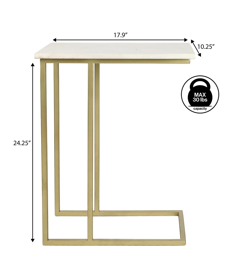 Jonathan Y Caius 24.25" Designer Industrial Metal C-Shaped End Table and Side Couch Table with White Marble Top