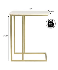 Jonathan Y Caius 24.25" Designer Industrial Metal C-Shaped End Table and Side Couch Table with White Marble Top