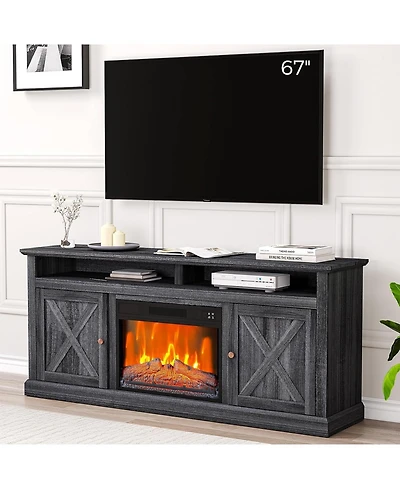 gaomon 67" Fireplace Tv Stand, 23" Color Adjustable Insert, Remote Control, Timer, Wood Media Console with Cabinets