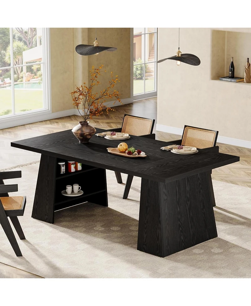 Tribesigns Black Rectangular Dining Table for 4-6 People – Modern Wooden Kitchen Table