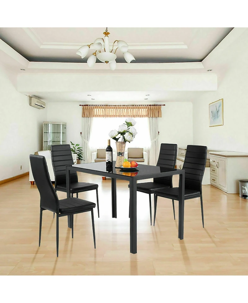 Costway 5 Piece Kitchen Dining Set Glass Metal Table 30" and 4 Chairs Breakfast Furniture