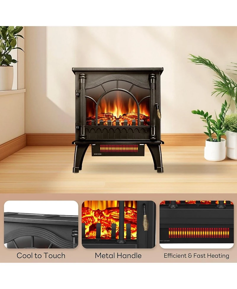 Cowsar Freestanding Electric Fireplace Stove with Realistic Flame, 5100 Btu Electric Fireplace Heater with Retro Design, 1000W/1500W