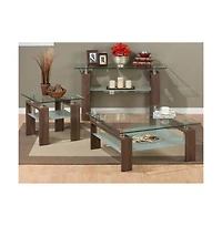Jofran Compass Clear Modern Glass Sofa Table, Brown Wood and Glass
