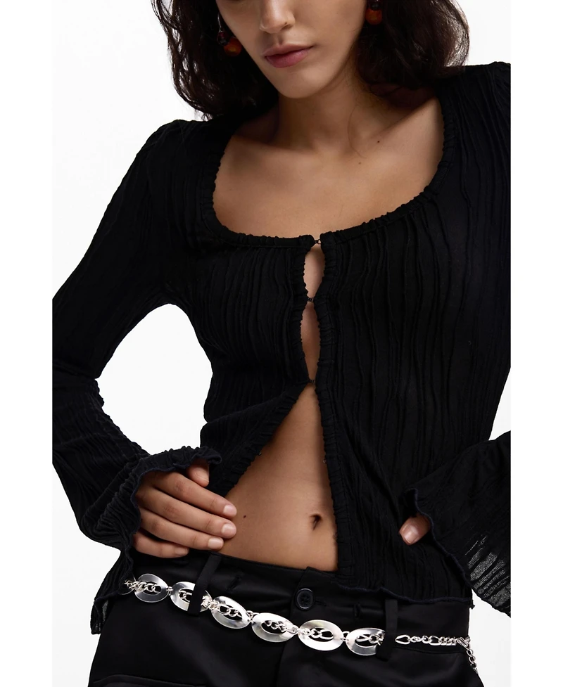 Desigual Women's T-shirt with snap buttons and tie