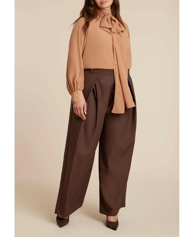 Eloquii Women's Sheer Neck Tie Blouse