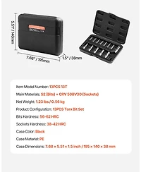 Sugfit 13-Piece Torx Bit Socket Set with T8-T60 Sizes & Secure Storage