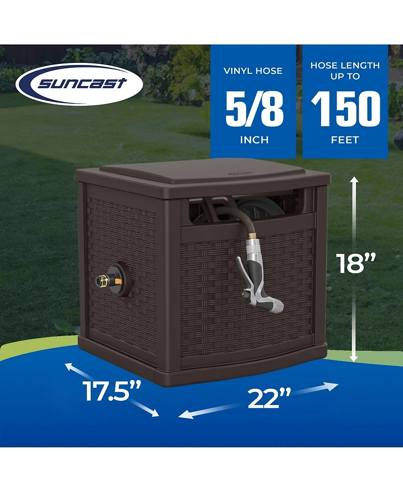 Suncast 150 Foot Slide Trak Outdoor Garden Water Hose Hideaway for Patio, Java