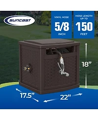 Suncast 150 Foot Slide Trak Outdoor Garden Water Hose Hideaway for Patio, Java