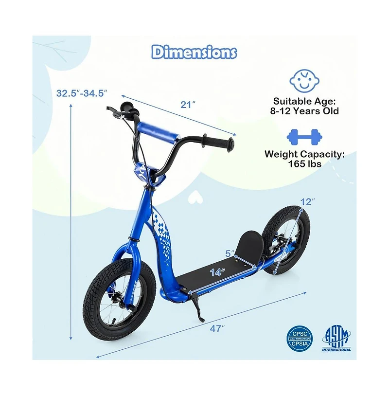 Hongge Youth Kick Scooter with Adjustable Height and Inflatable Wheels