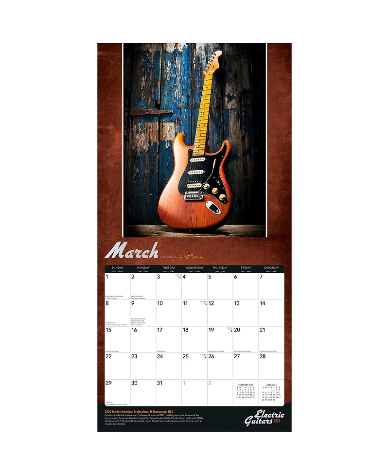 BrownTrout Electric Guitars | 2026 12 x 24 Inch (Hanging) Monthly Square Wall Calendar | Foil Stamped Cover | Plastic-Free