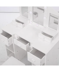 gaomon Kids Vanity Set, 2-in-1 Princess Makeup Table with Tri-Folding Mirror & Drawer, Stool, Toddler Vanity, Pretend Play Vanity Set for Kids