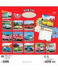 BrownTrout Motor Club Love Bug | 2026 12 x 24 Inch (Hanging) Monthly Square Wall Calendar | Plastic-Free