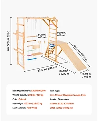 Mecale 8-in-1 Wooden Indoor Playground Jungle Gym with Swing, Slide, Monkey Bars, Gym Rings, Ladders & Climbing Net, 220 lb Capacity