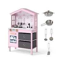 Hongge Kids Play Kitchen with Dual Stoves and Turning Knobs