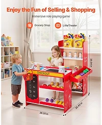 Hongge Kids Wooden Grocery Store Playset with Conveyor Belt and Scanner