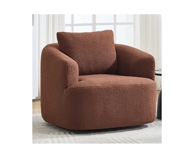 Sumyeg 360°Swivel Round Upholstered Comfy Chair With One Soft Pillow High-Resilience Sponge Single Sofa