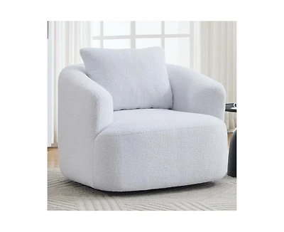 Sumyeg 360°Swivel Round Upholstered Comfy Chair With One Soft Pillow High-Resilience Sponge Single Sofa