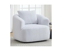 Sumyeg 360°Swivel Round Upholstered Comfy Chair With One Soft Pillow High-Resilience Sponge Single Sofa