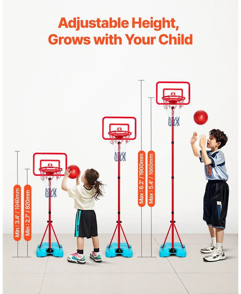 Mecale Kids Basketball Hoop, Height-Adjustable Portable Hoop with Fillable Base for Indoor and Outdoor Play