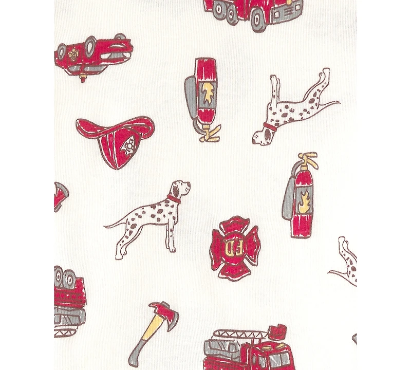 Carter's Boys' Toddler 2T-5T Firetruck Striped Top and Pajama Pants, 4-Piece Set