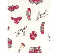 Carter's Boys' Toddler 2T-5T Firetruck Striped Top and Pajama Pants, 4-Piece Set