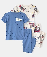 Carter's Boys' Toddler 2T-5T Anchor Print Top and Pajama Pants, 4-Piece Set