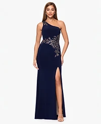 Xscape Petite One-Shoulder Applique Ball Gown