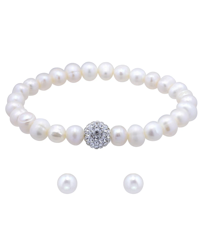 Giani Bernini Freshwater Pearl Stretch Bracelet and Stud Earrings Set