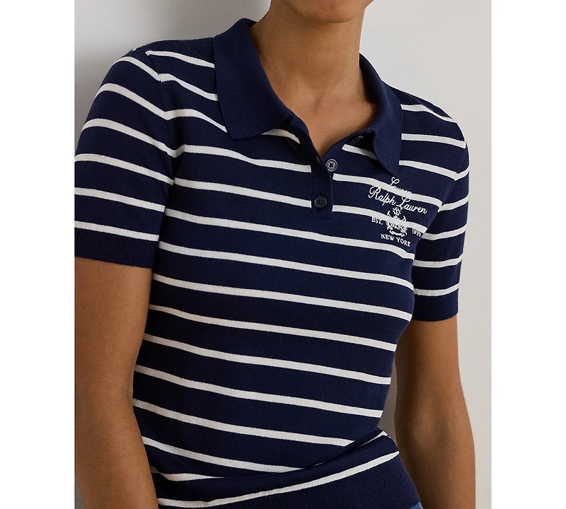 Lauren Ralph Petite Striped Short-Sleeve Polo Sweater