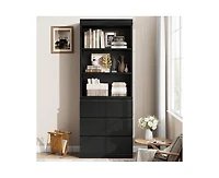 gaomon Bookcase with Drawers 70.27 Inches Tall Bookshelf Farmhouse Bookcases Wooden Deep Bookshelves Storage Cabinet Organizer