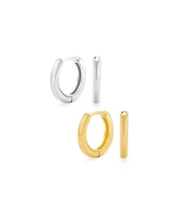 Bling Jewelry Set of 2 Classic Thin Hoop Huggie Earrings Silver Gold Plated Sterling Silver