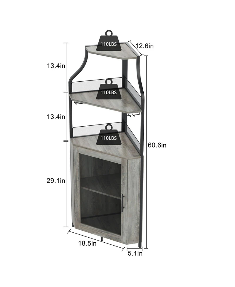 gaomon Corner Bar Cabinet with Glass Holder, Industrial Wine Cabinet with Adjustable Shelf