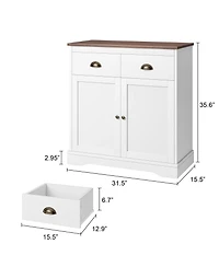 gaomon Farmhouse White Buffet Cabinet with Storage, Kitchen Sideboard with 2 Doors and 2 Drawers